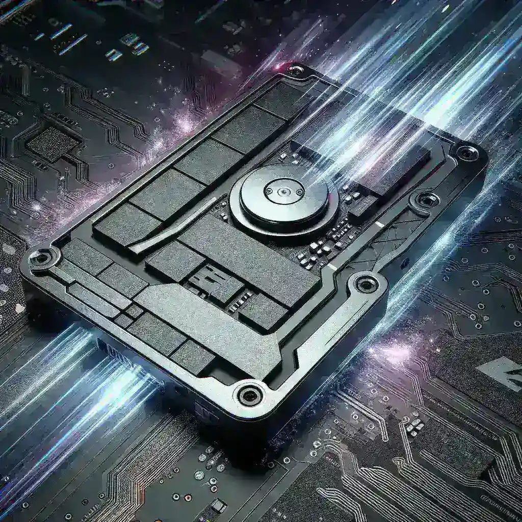 "Samsung SSD ultrarrápido com velocidade de leitura de 15 GB/s exposto em tecnologia avançada, destacando seu design moderno e desempenho superior para soluções de armazenamento."